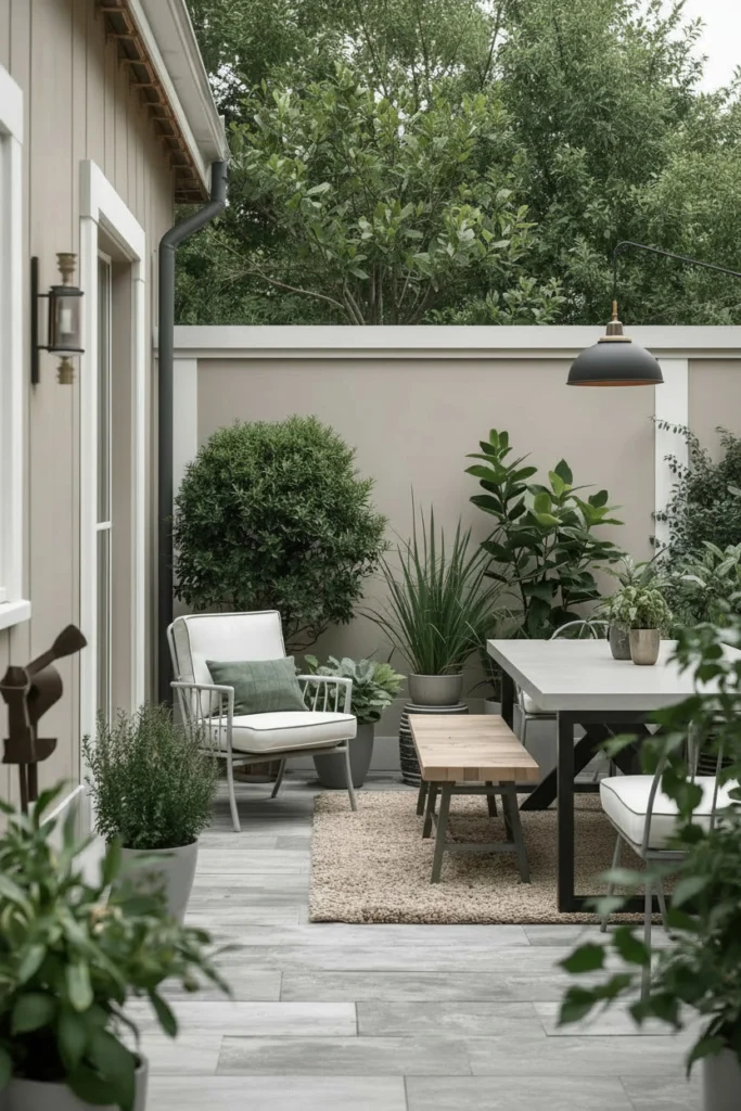 A garden styled in two coordinated colors looks elegant.