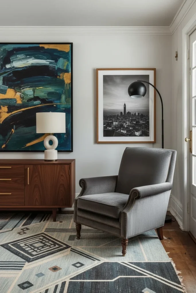 Vintage wooden chest styled in modern farmhouse living room