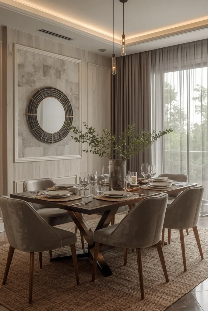 Rattan woven placemats arranged on a styled dining table.
