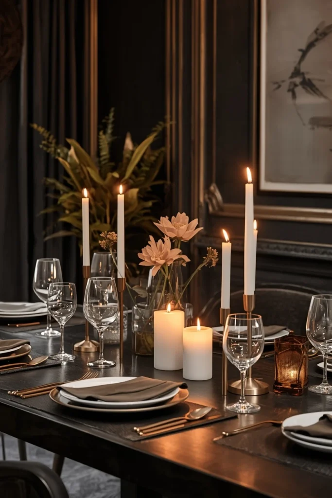 Brass taper candle holder styled on a morning table.
