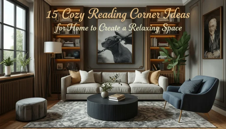 Cozy reading corner with armchair and warm lighting.
