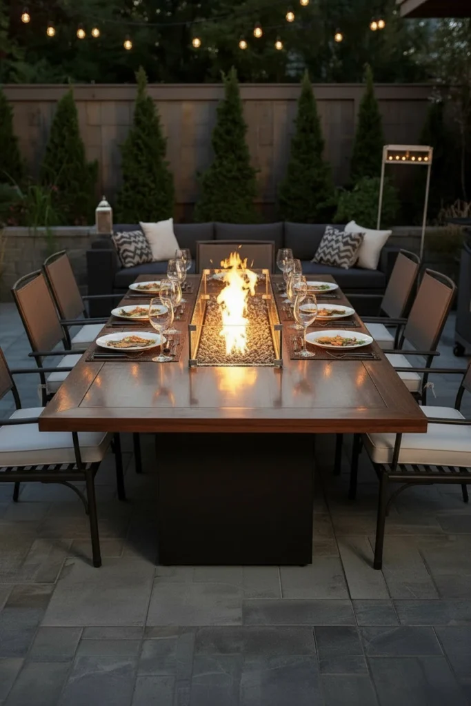 Fire pit dining table for outdoor dinner nights