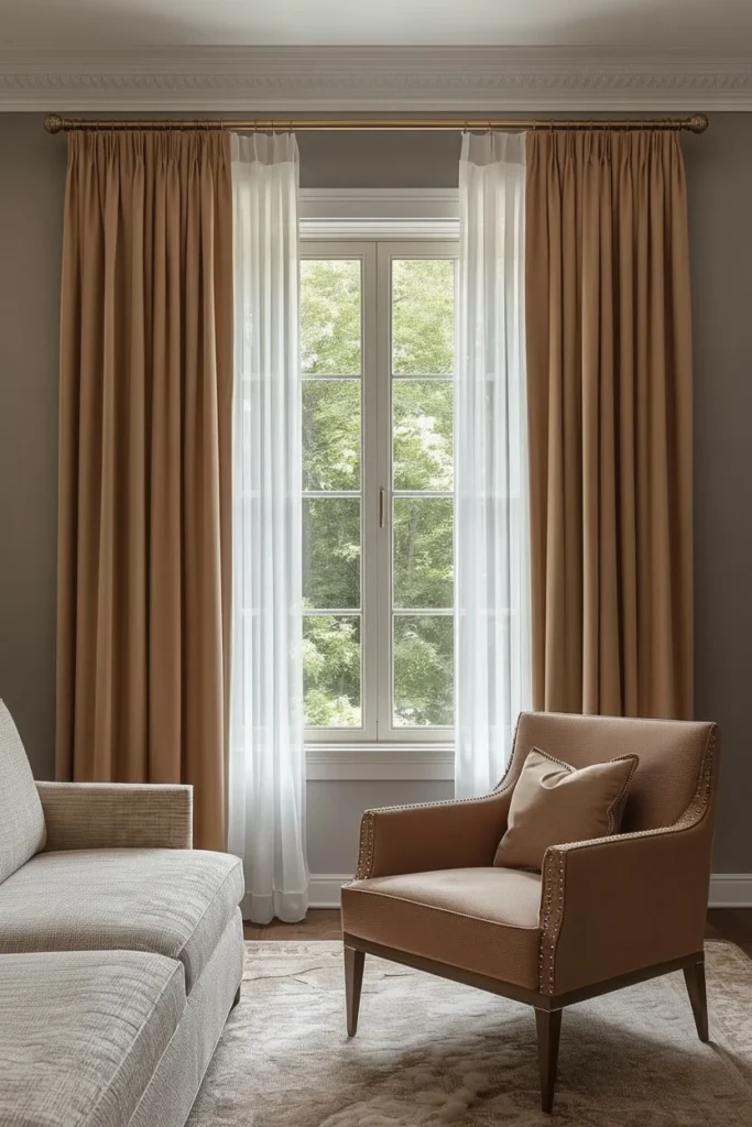 Sheer and drape panels layered on one window.