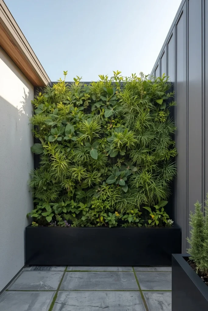 Green living wall creating lush terrace privacy