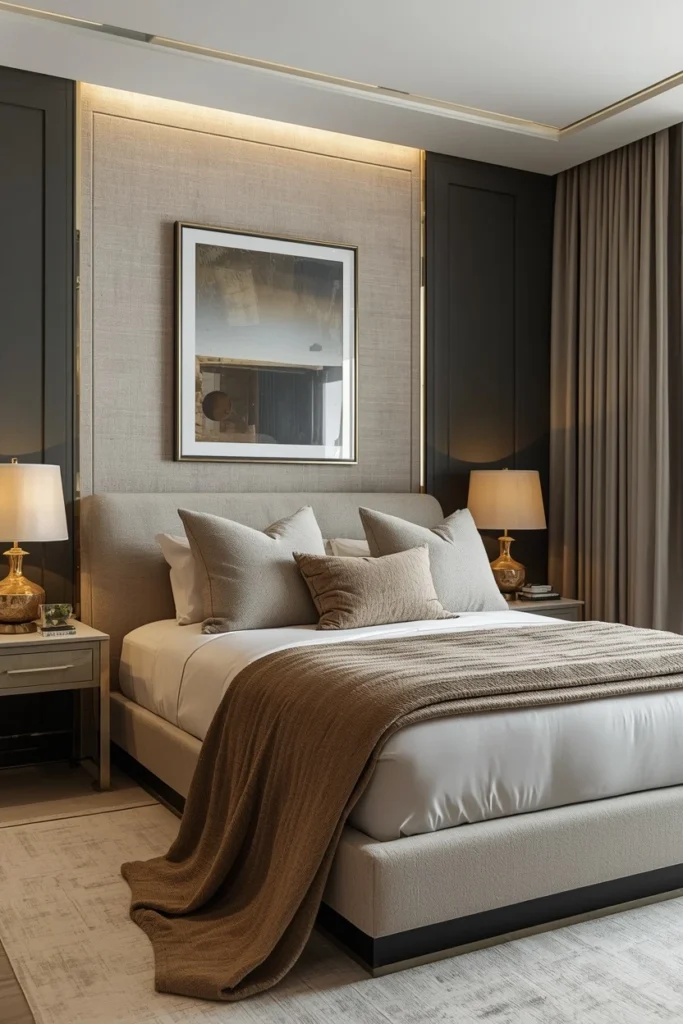 Linen, wool, and rattan textures in a bedroom.