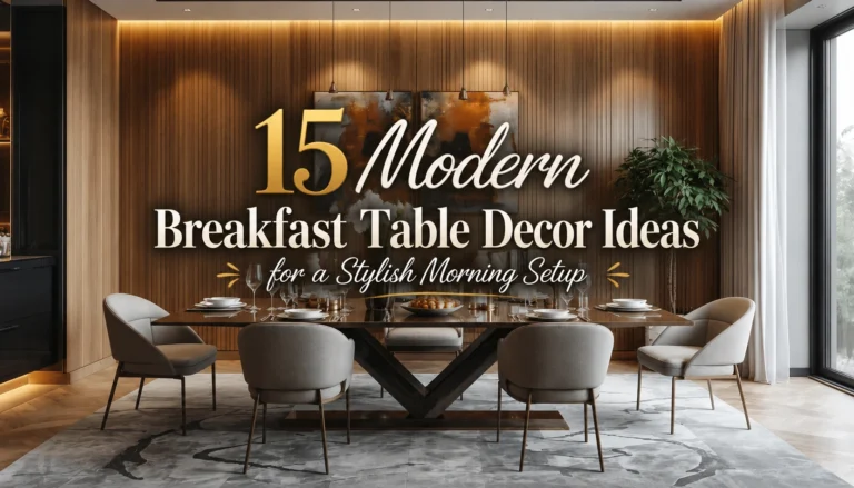 Styled modern breakfast table with ceramics and linen.