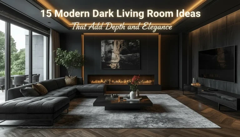 Stylish modern dark living room with elegant decor.