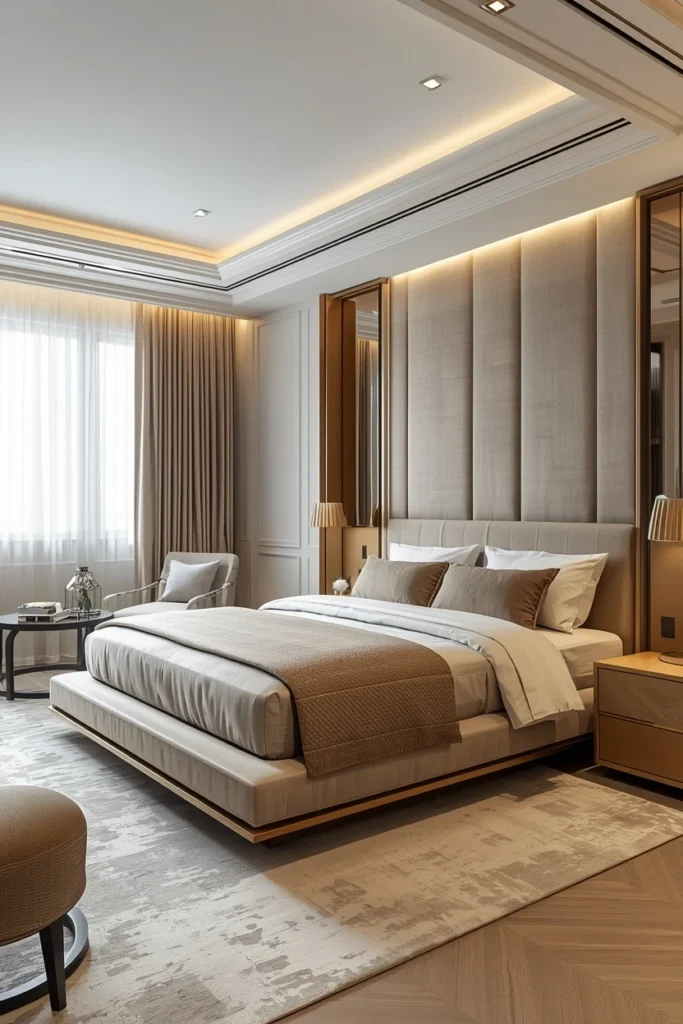 Low platform bed with hidden drawers underneath