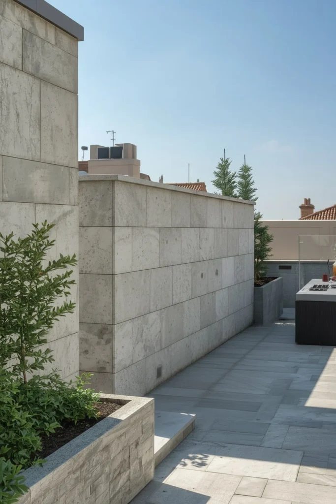 Stone clad parapet wall enhancing terrace privacy