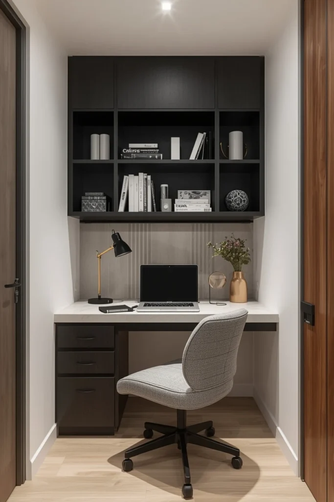 Slim wall-mounted desk styled as work corner