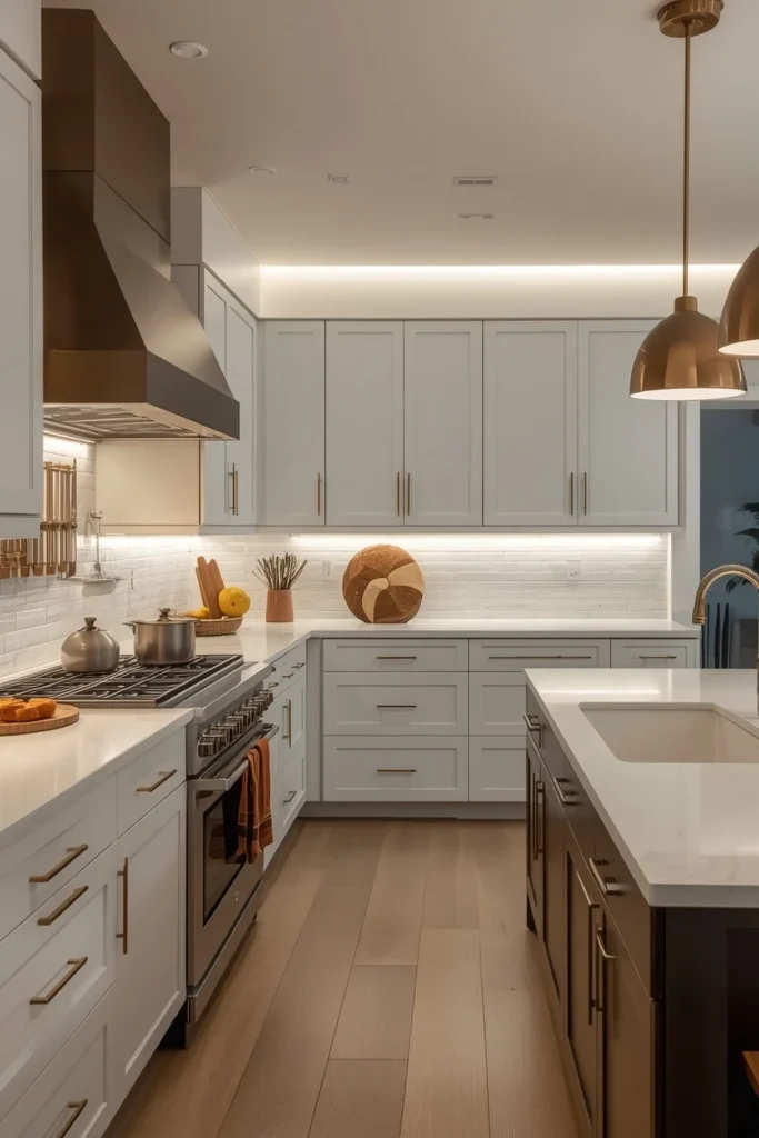 Smart kitchen lighting adjusted on a phone app interface.