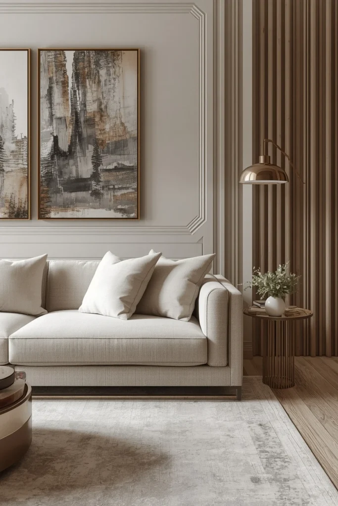 Cream linen sofa in a neutral living space.
