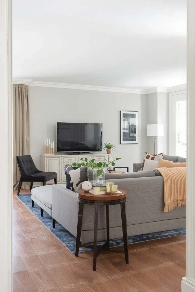 Modern sofa with slim legs in small room