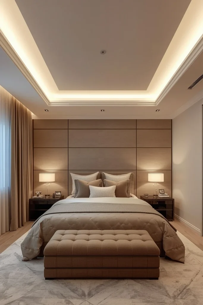 Tray ceiling with soft hidden LED strip lighting.